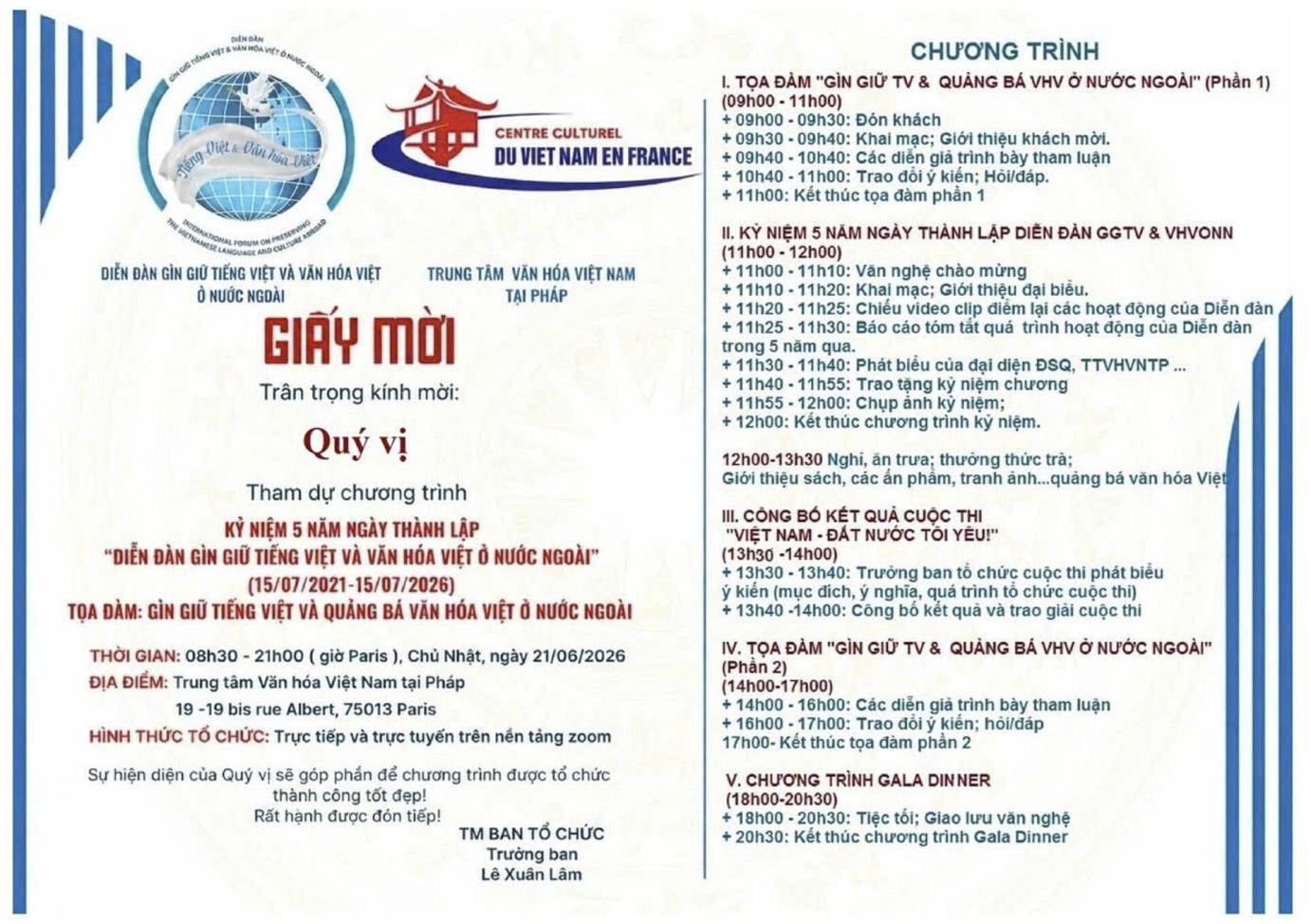 Chương trình Kỷ niệm 5 năm thành lập Diễn đàn và Tọa đàm ''Gìn giữ tiếng Việt và quảng bá văn hóa Việt ở nước ngoài''